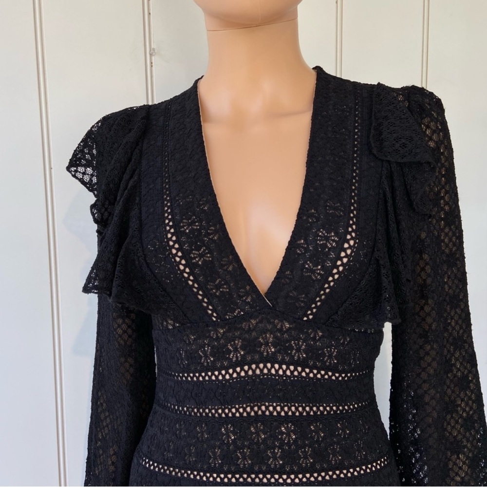 Nightcap Black Long Sleeve Lace Knit V-Neck Dress - Picture 3 of 4
